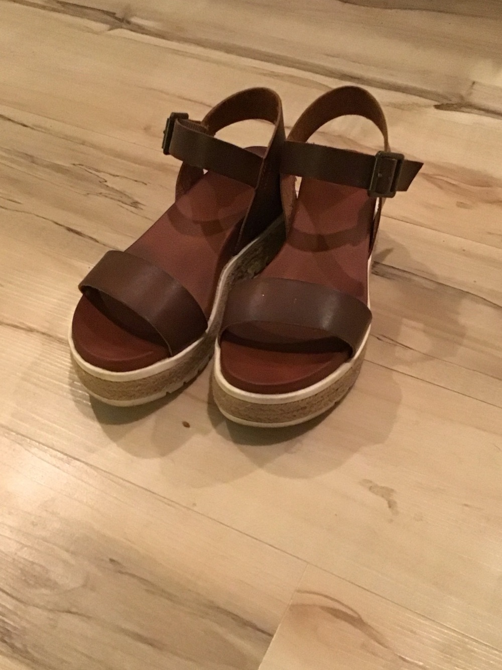 MIA Brown Leather Platform Wedge Sandals